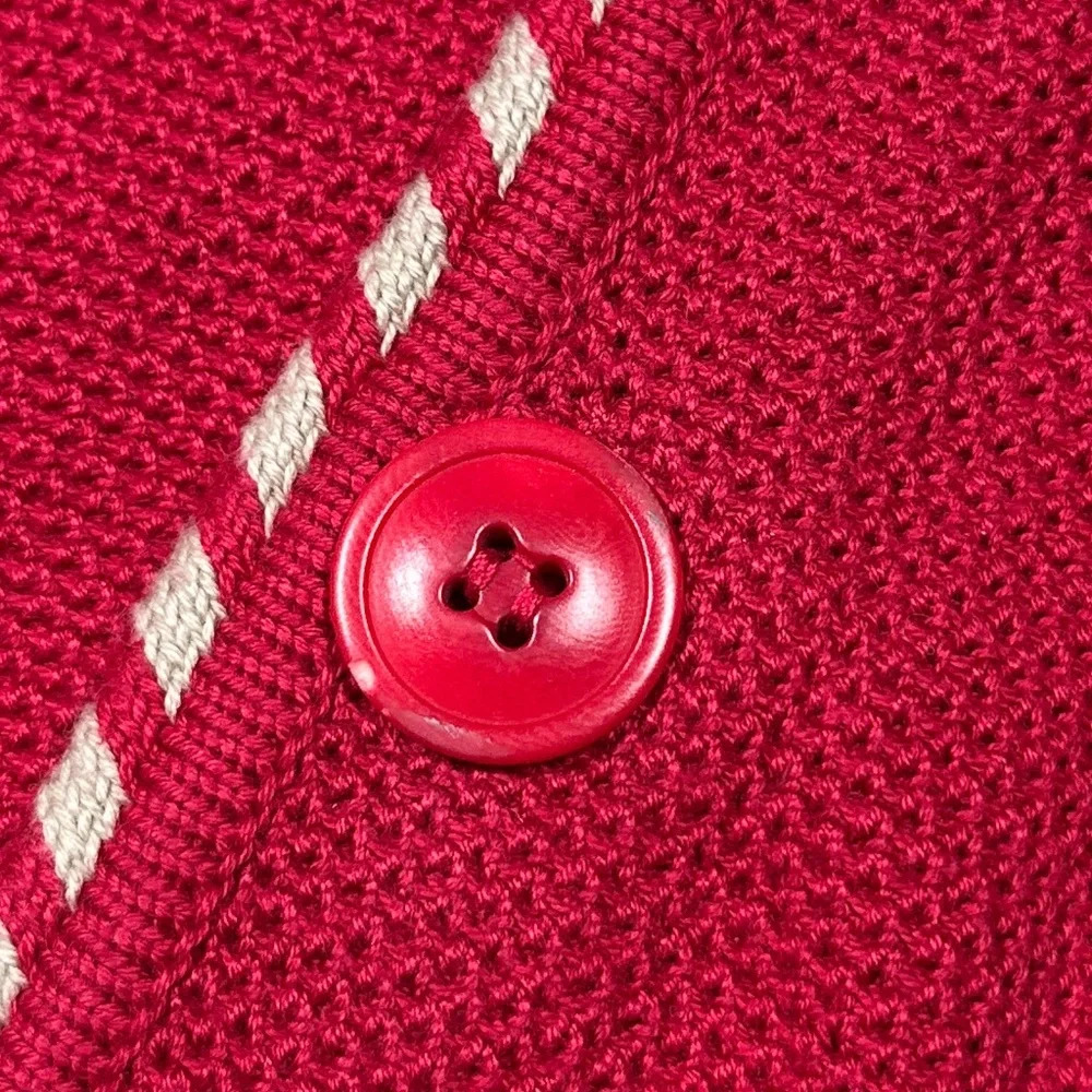 Vintage 80s Celine Candycane Xmas Monogram Red Cardigan Sweater Womens Medium - Picture 5 of 12